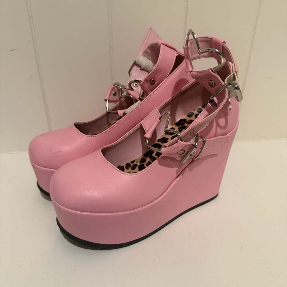 Demonia Poison 99-2 Pink Wedge Platform Mary Jane Shoes